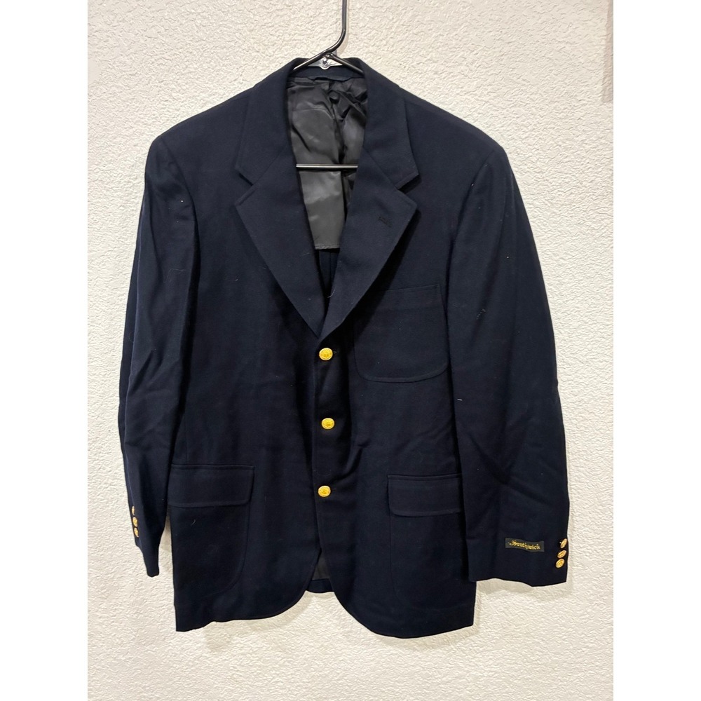NOS USA Made Southwick Cable Car Clothiers Blue Gold Button Mens Wool Blazer 40R